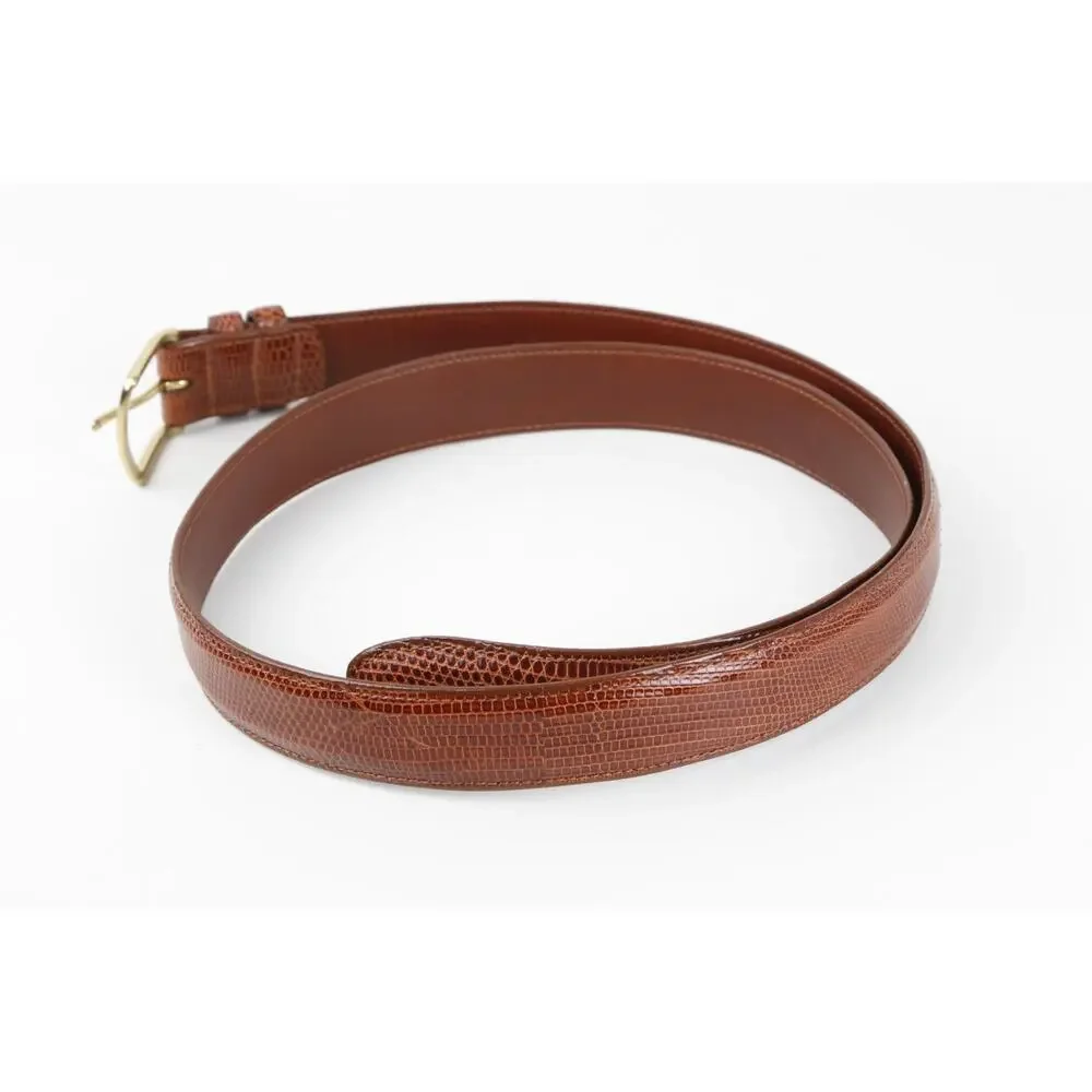 Coach Vintage Cognac Brown Lizard Embossed Leather Belt Brass Buckle Size 36 90